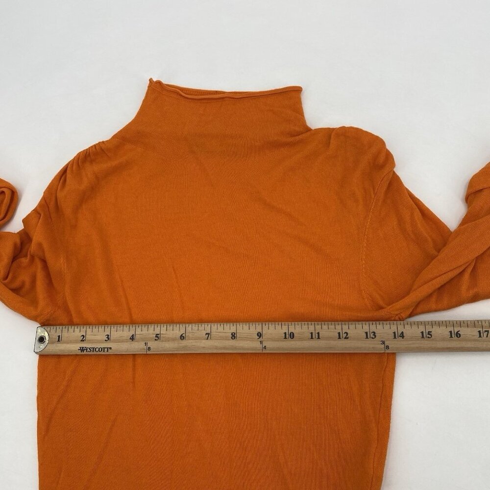 Zara Size L Ruched Long Sleeve Knit Cropped Top Orange Mock Neck Viscose Linen - Picture 8 of 12